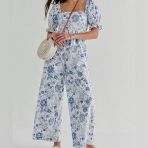 FRANCESCAS Long Floral Romper with Puff Sleeves